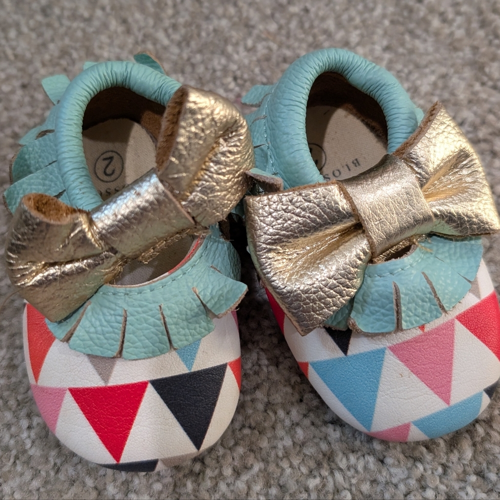 Colorful Geometric Kids Shoes with Gold Bow